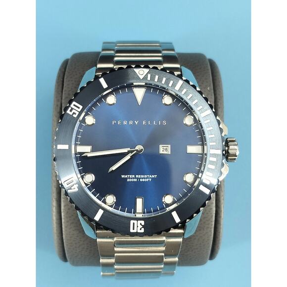 Perry Ellis Mens Arctic Sailing Blue Sunray Dial Stainless Stain Watch 02006-02 - Picture 7 of 16